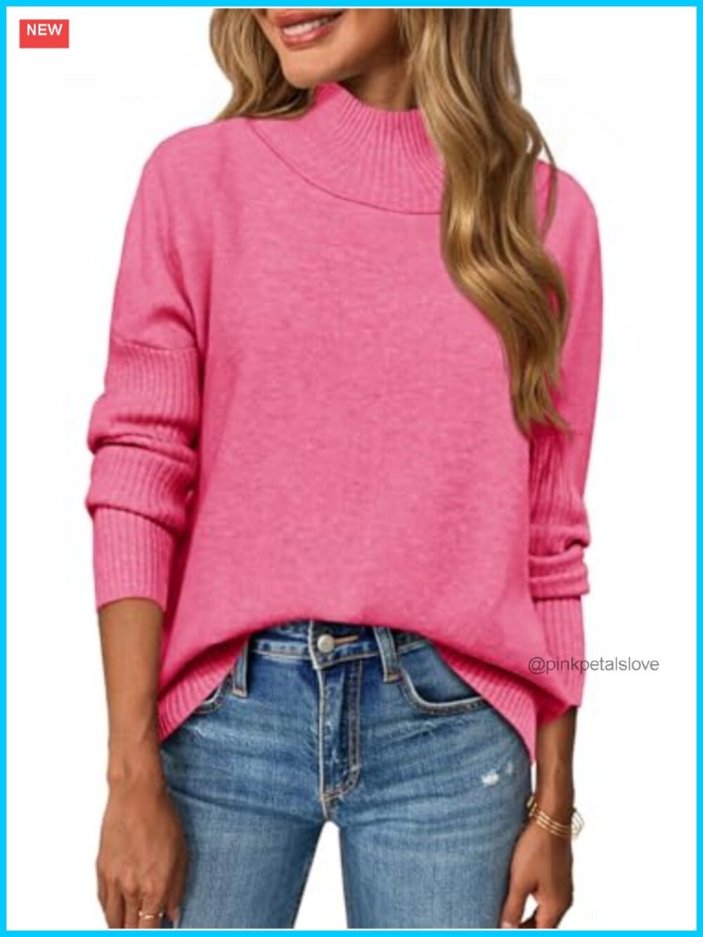 Mock Neck Batwing Sleeve Knit Sweater Pullover Fall Winter